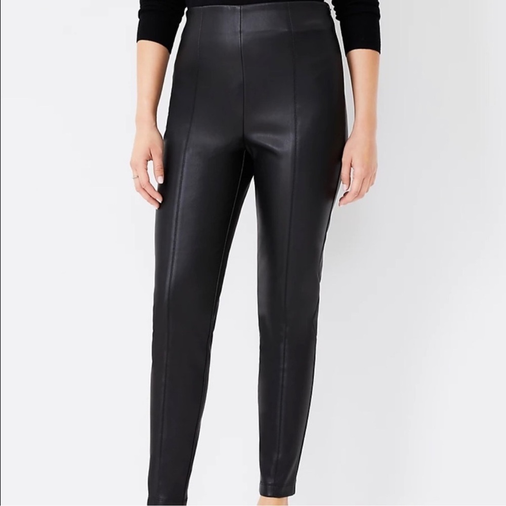 Ann Taylor The Seamed Side Zip Legging in Faux Leather Ponte